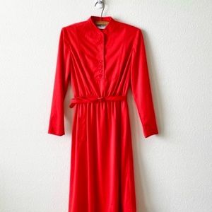 Vintage Leslie Fay LF Petite Belted Dress in Red Size Small